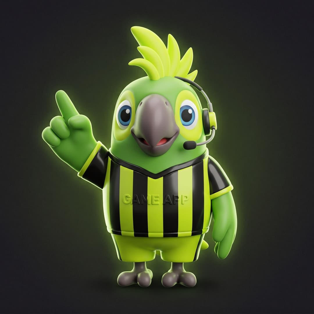 Golo the pundit parrot, headset on, mid broadcast