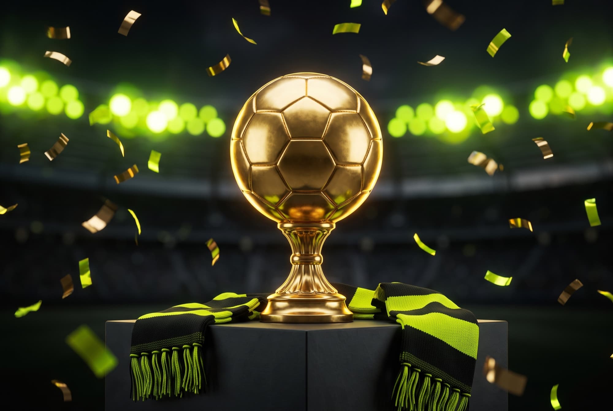 The sweepstake trophy under stadium lights